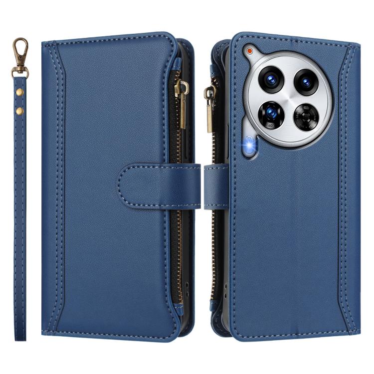 For Tecno Camon 30 Premier Magnetic Closure 9 Card Slots Zipper Leather Case with Hand Strap
