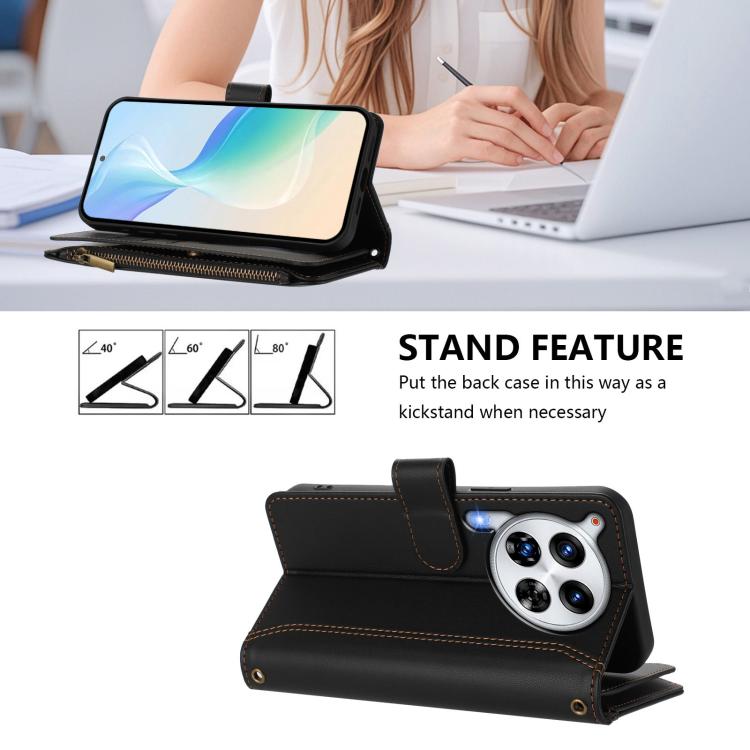 For Tecno Camon 30 Premier Magnetic Closure 9 Card Slots Zipper Leather Case with Hand Strap