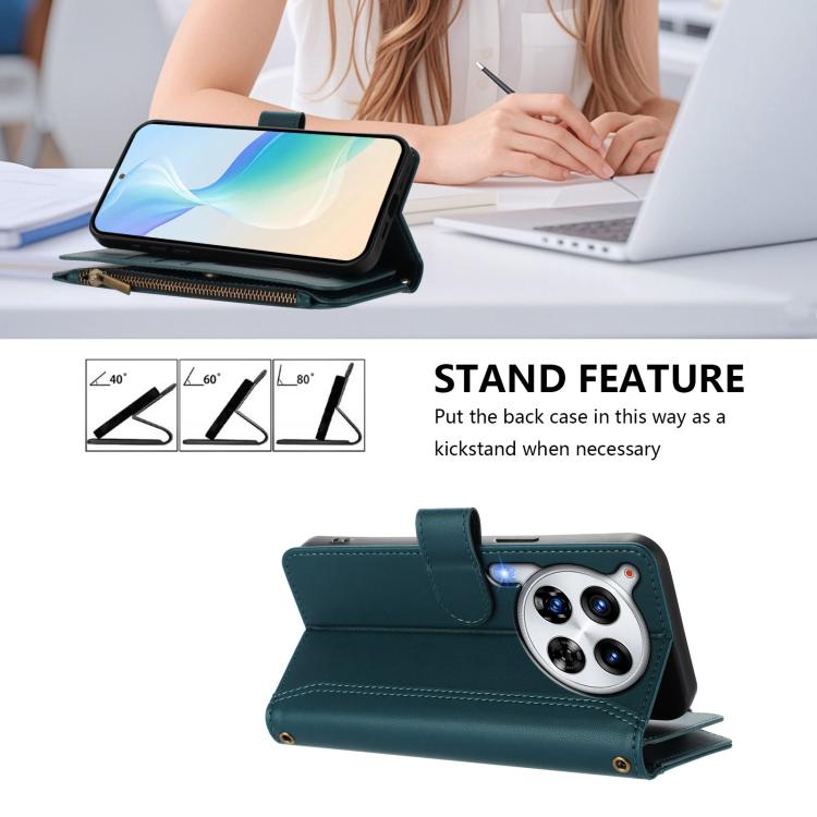 For Tecno Camon 30 Premier Magnetic Closure 9 Card Slots Zipper Leather Case with Hand Strap