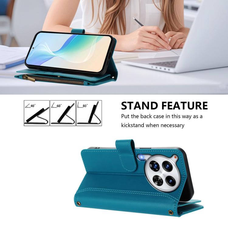 For Tecno Camon 30 Premier Magnetic Closure 9 Card Slots Zipper Leather Case with Hand Strap