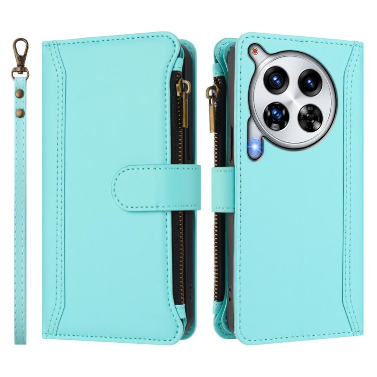 For Tecno Camon 30 Premier Magnetic Closure 9 Card Slots Zipper Leather Case with Hand Strap