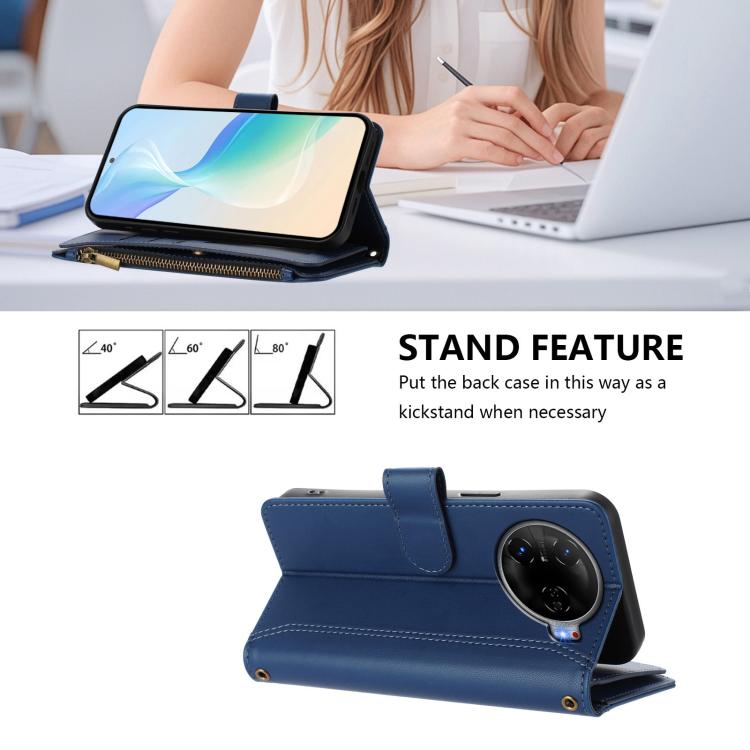 For Tecno Camon 30 Pro 5G Magnetic Closure 9 Card Slots Zipper Leather Case with Hand Strap