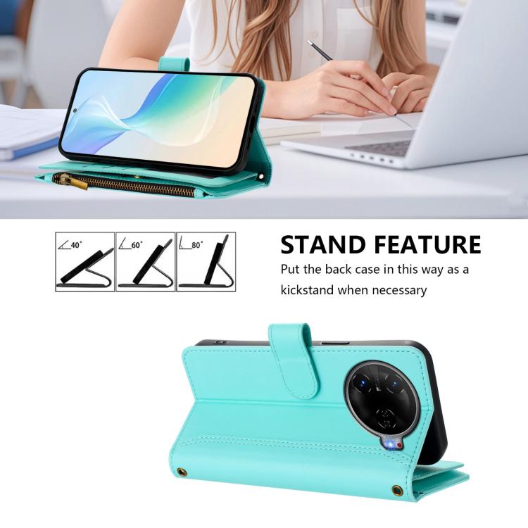 For Tecno Camon 30 Pro 5G Magnetic Closure 9 Card Slots Zipper Leather Case with Hand Strap