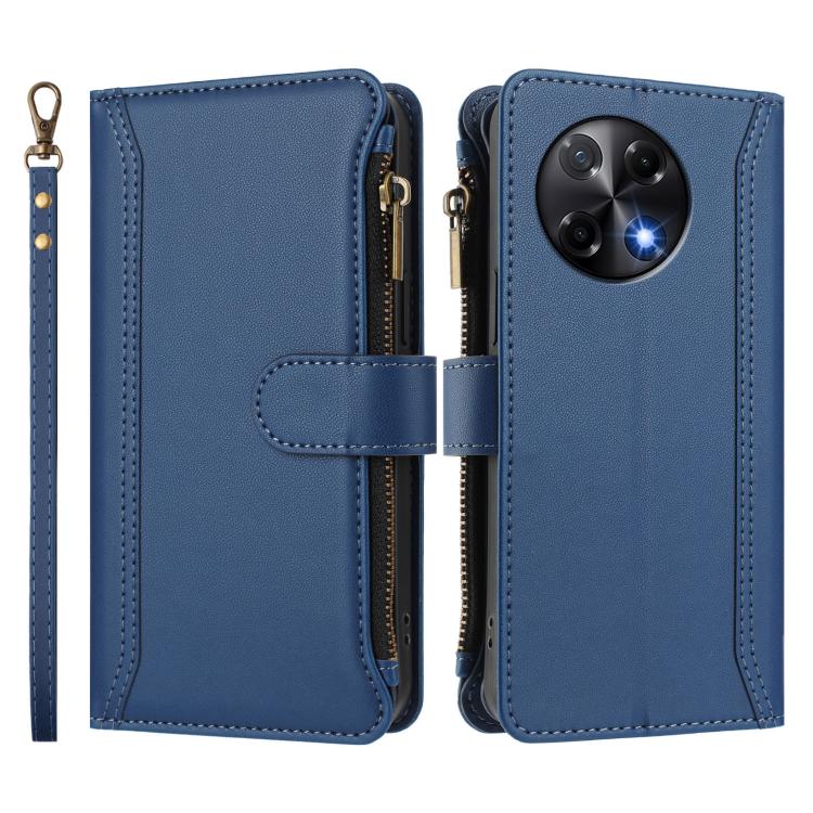 For Tecno Camon 30S / 30S Pro Magnetic Closure 9 Card Slots Zipper Leather Case with Hand Strap