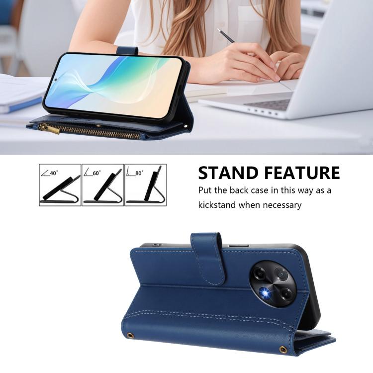 For Tecno Camon 30S / 30S Pro Magnetic Closure 9 Card Slots Zipper Leather Case with Hand Strap