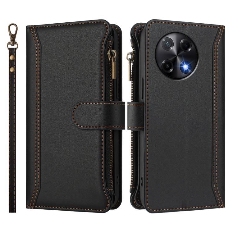 For Tecno Camon 30S / 30S Pro Magnetic Closure 9 Card Slots Zipper Leather Case with Hand Strap