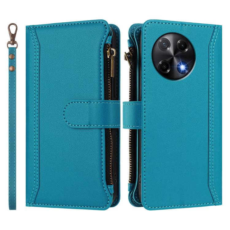 For Tecno Camon 30S / 30S Pro Magnetic Closure 9 Card Slots Zipper Leather Case with Hand Strap