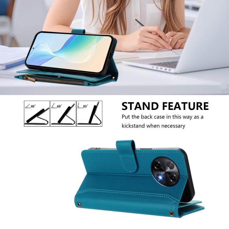 For Tecno Camon 30S / 30S Pro Magnetic Closure 9 Card Slots Zipper Leather Case with Hand Strap