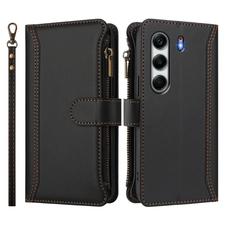 For Tecno Camon 40 4G Magnetic Closure 9 Card Slots Zipper Leather Case with Hand Strap