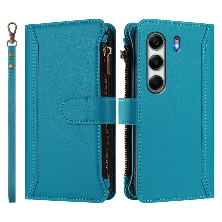 For Tecno Camon 40 4G Magnetic Closure 9 Card Slots Zipper Leather Case with Hand Strap