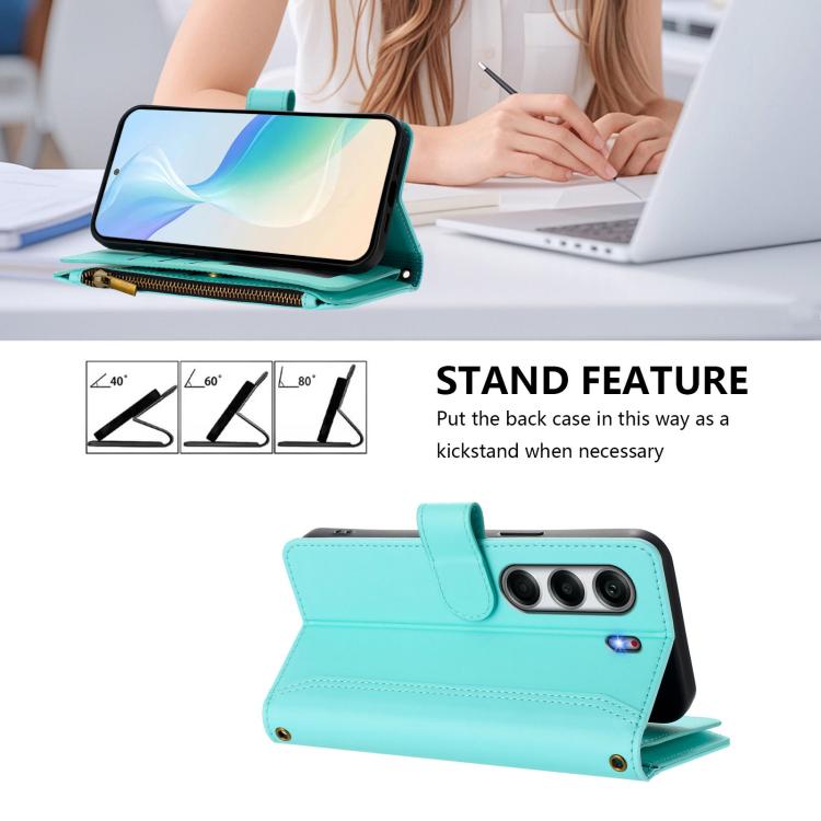 For Tecno Camon 40 4G Magnetic Closure 9 Card Slots Zipper Leather Case with Hand Strap