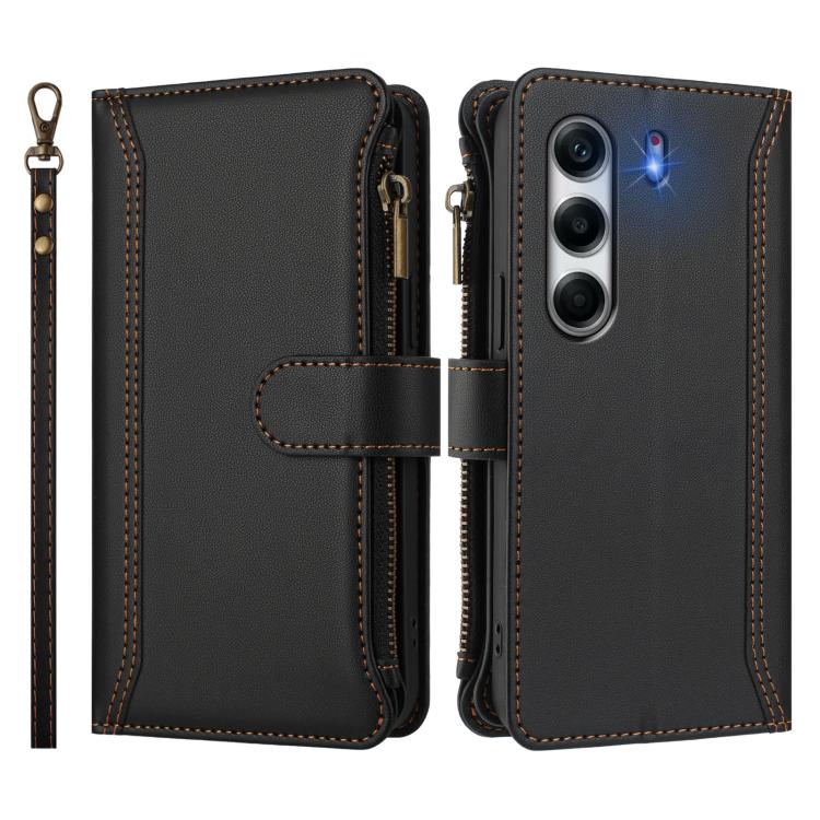 For Tecno Camon 40 Pro 4G Global Magnetic Closure 9 Card Slots Zipper Leather Case with Hand Strap