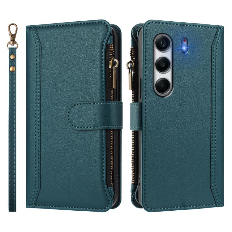 For Tecno Camon 40 Pro 4G Global Magnetic Closure 9 Card Slots Zipper Leather Case with Hand Strap
