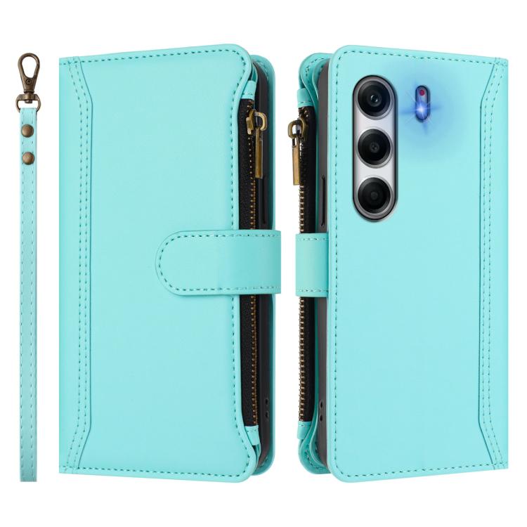 For Tecno Camon 40 Pro 4G Global Magnetic Closure 9 Card Slots Zipper Leather Case with Hand Strap