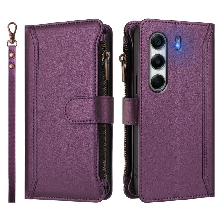 For Tecno Camon 40 Pro 4G Global Magnetic Closure 9 Card Slots Zipper Leather Case with Hand Strap