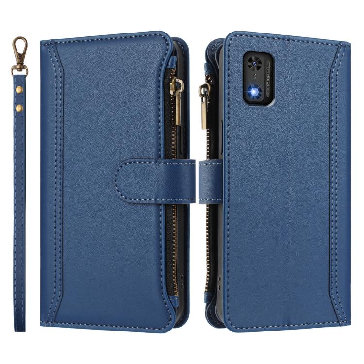 For Tecno Pop 6C / A18 Magnetic Closure 9 Card Slots Zipper Leather Case with Hand Strap