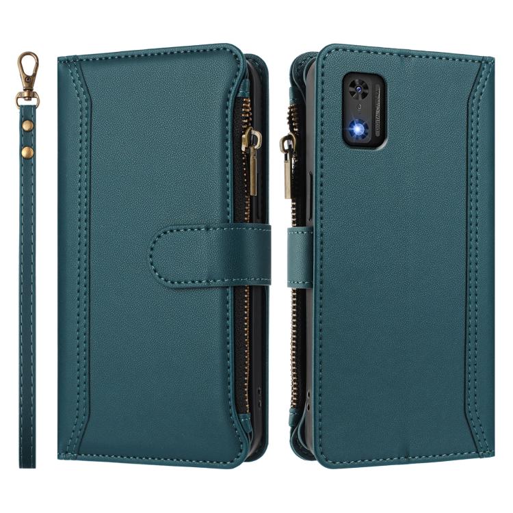 For Tecno Pop 6C / A18 Magnetic Closure 9 Card Slots Zipper Leather Case with Hand Strap