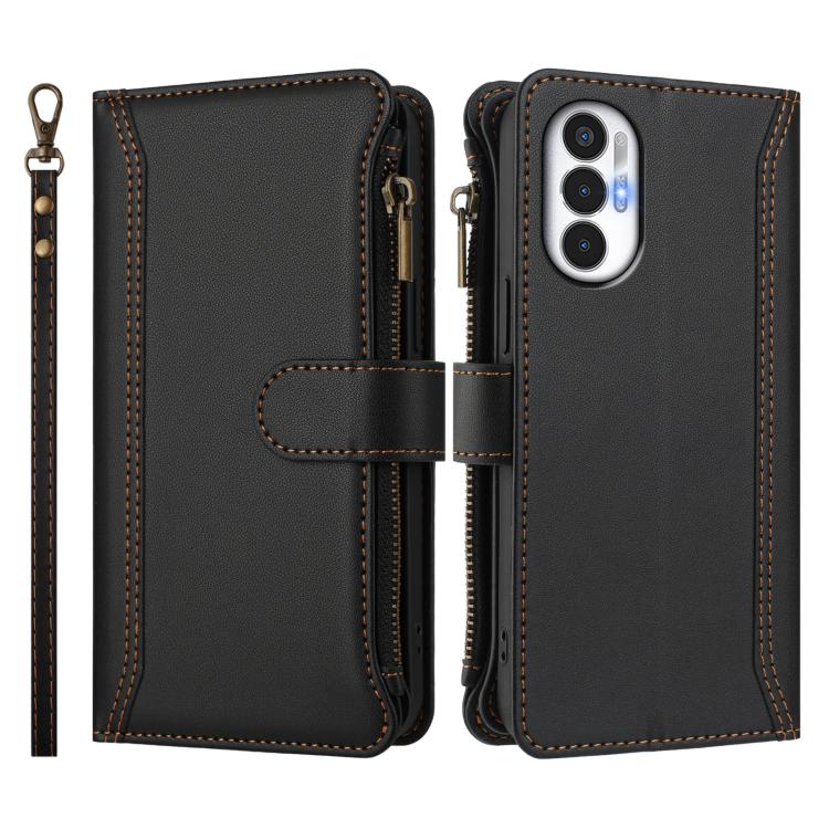 For Tecno Pova 3 Magnetic Closure 9 Card Slots Zipper Leather Case with Hand Strap