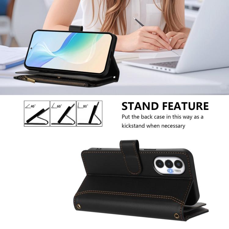 For Tecno Pova 3 Magnetic Closure 9 Card Slots Zipper Leather Case with Hand Strap