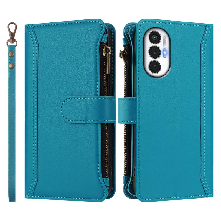 For Tecno Pova 3 Magnetic Closure 9 Card Slots Zipper Leather Case with Hand Strap