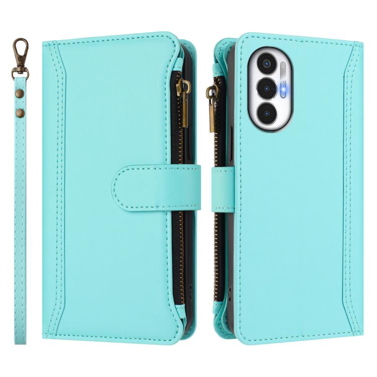 For Tecno Pova 3 Magnetic Closure 9 Card Slots Zipper Leather Case with Hand Strap