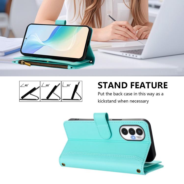 For Tecno Pova 3 Magnetic Closure 9 Card Slots Zipper Leather Case with Hand Strap