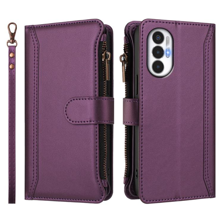 For Tecno Pova 3 Magnetic Closure 9 Card Slots Zipper Leather Case with Hand Strap