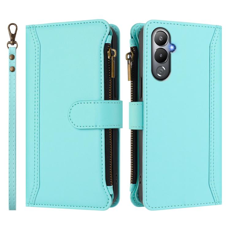 For Tecno Pova 4 Magnetic Closure 9 Card Slots Zipper Leather Case with Hand Strap