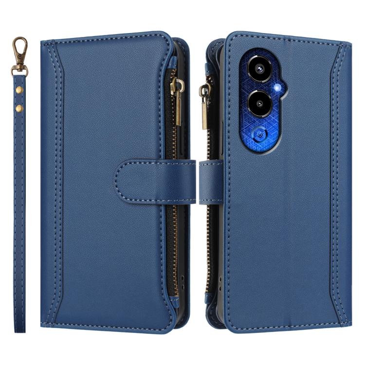 For Tecno Pova 4 Pro Magnetic Closure 9 Card Slots Zipper Leather Case with Hand Strap