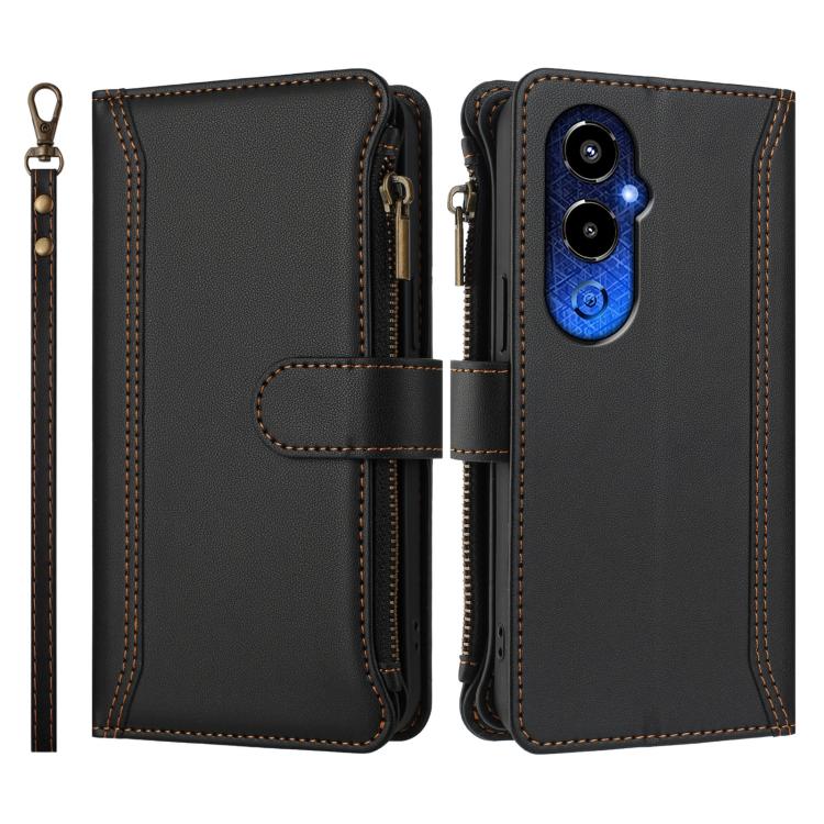 For Tecno Pova 4 Pro Magnetic Closure 9 Card Slots Zipper Leather Case with Hand Strap