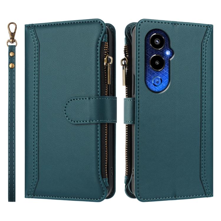 For Tecno Pova 4 Pro Magnetic Closure 9 Card Slots Zipper Leather Case with Hand Strap