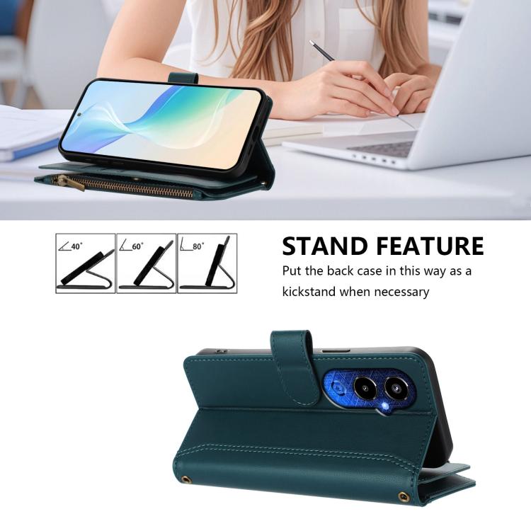 For Tecno Pova 4 Pro Magnetic Closure 9 Card Slots Zipper Leather Case with Hand Strap