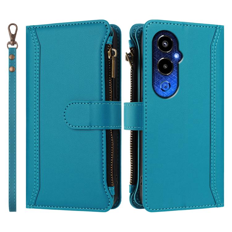For Tecno Pova 4 Pro Magnetic Closure 9 Card Slots Zipper Leather Case with Hand Strap