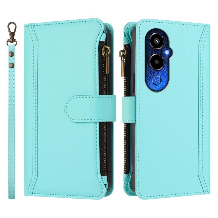 For Tecno Pova 4 Pro Magnetic Closure 9 Card Slots Zipper Leather Case with Hand Strap