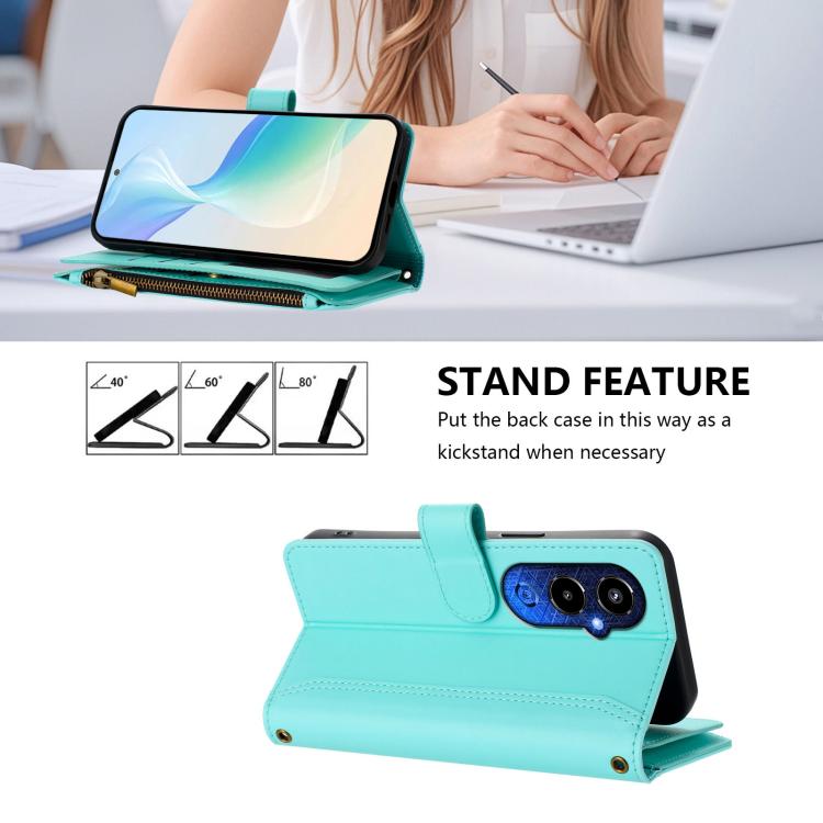 For Tecno Pova 4 Pro Magnetic Closure 9 Card Slots Zipper Leather Case with Hand Strap