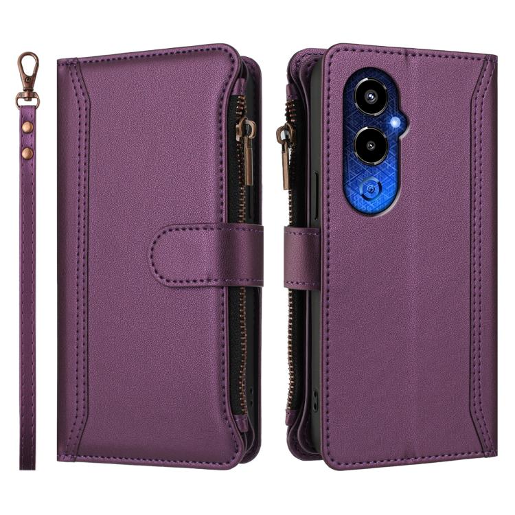 For Tecno Pova 4 Pro Magnetic Closure 9 Card Slots Zipper Leather Case with Hand Strap