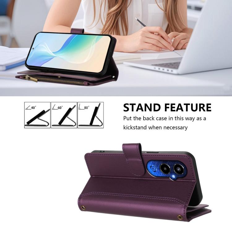 For Tecno Pova 4 Pro Magnetic Closure 9 Card Slots Zipper Leather Case with Hand Strap