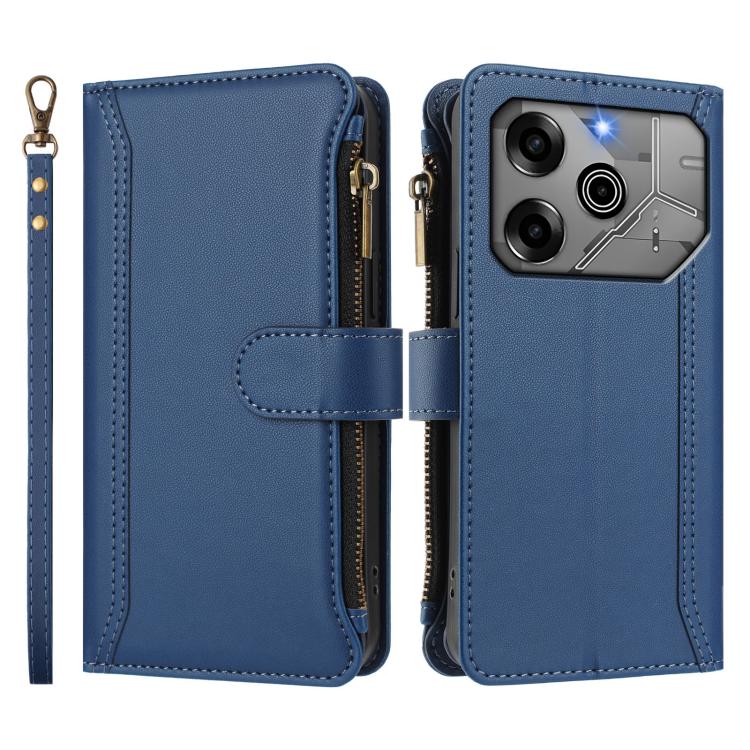 For Tecno Pova 6 5G / 6 Pro 5G Magnetic Closure 9 Card Slots Zipper Leather Case with Hand Strap