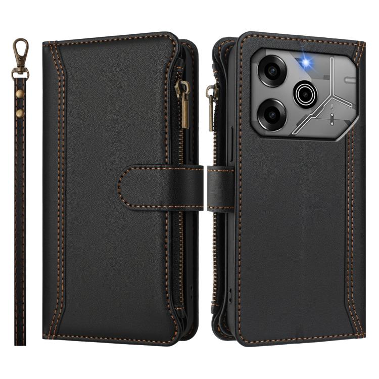 For Tecno Pova 6 5G / 6 Pro 5G Magnetic Closure 9 Card Slots Zipper Leather Case with Hand Strap