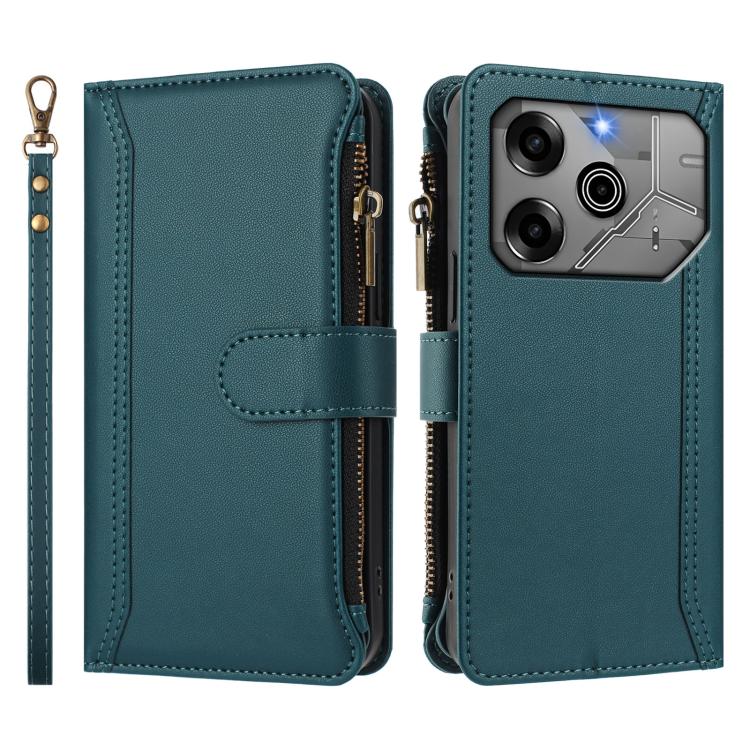For Tecno Pova 6 5G / 6 Pro 5G Magnetic Closure 9 Card Slots Zipper Leather Case with Hand Strap