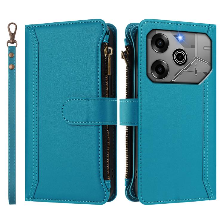 For Tecno Pova 6 5G / 6 Pro 5G Magnetic Closure 9 Card Slots Zipper Leather Case with Hand Strap