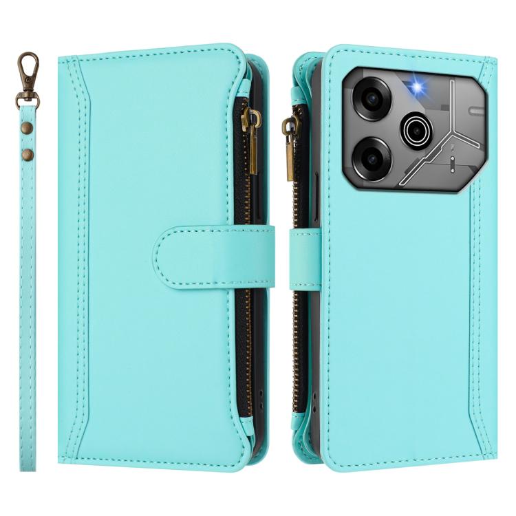For Tecno Pova 6 5G / 6 Pro 5G Magnetic Closure 9 Card Slots Zipper Leather Case with Hand Strap