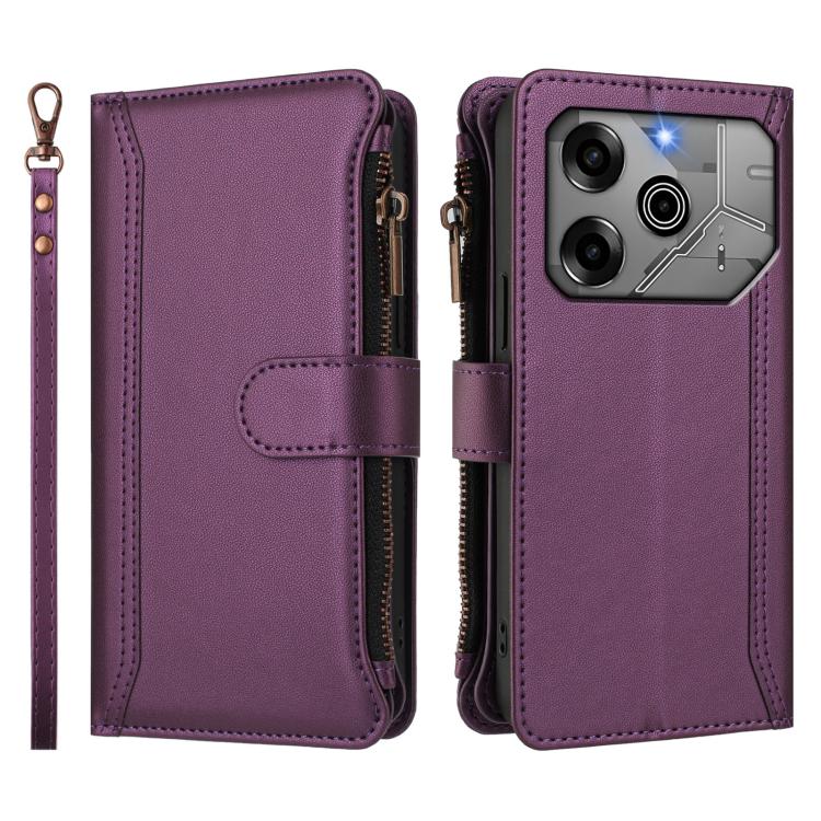 For Tecno Pova 6 5G / 6 Pro 5G Magnetic Closure 9 Card Slots Zipper Leather Case with Hand Strap