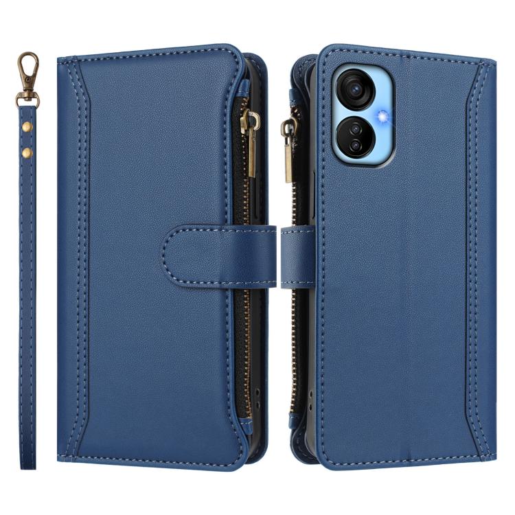 For Tecno Spark 9T / Spark 9 Pro Magnetic Closure 9 Card Slots Zipper Leather Case with Hand Strap