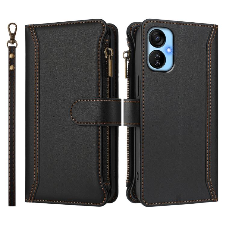 For Tecno Spark 9T / Spark 9 Pro Magnetic Closure 9 Card Slots Zipper Leather Case with Hand Strap