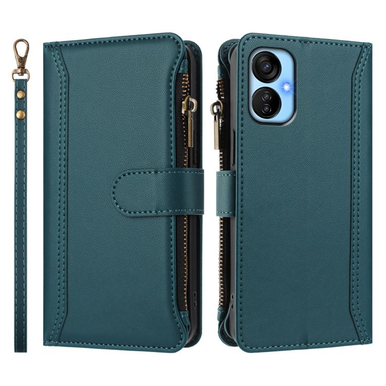 For Tecno Spark 9T / Spark 9 Pro Magnetic Closure 9 Card Slots Zipper Leather Case with Hand Strap