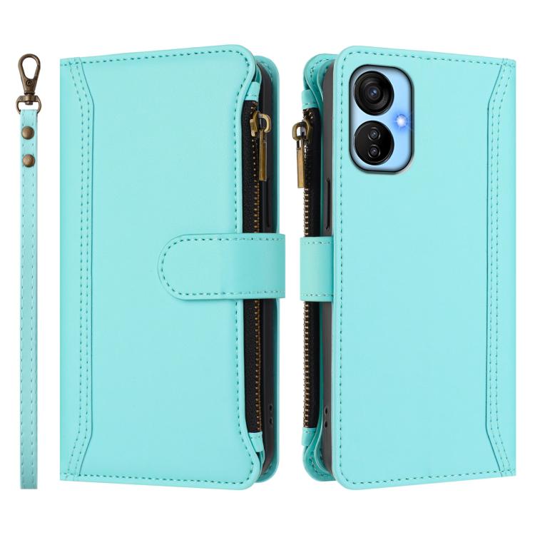 For Tecno Spark 9T / Spark 9 Pro Magnetic Closure 9 Card Slots Zipper Leather Case with Hand Strap