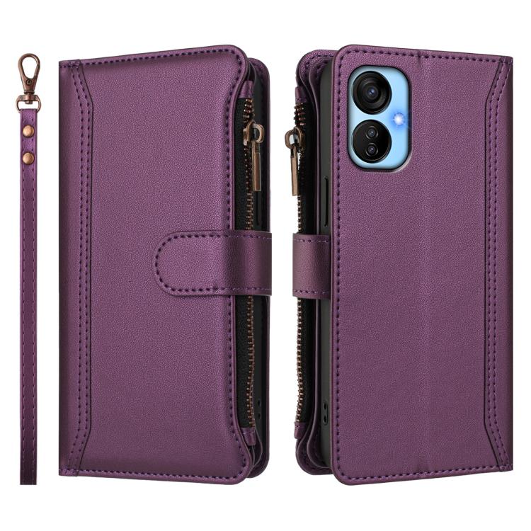 For Tecno Spark 9T / Spark 9 Pro Magnetic Closure 9 Card Slots Zipper Leather Case with Hand Strap