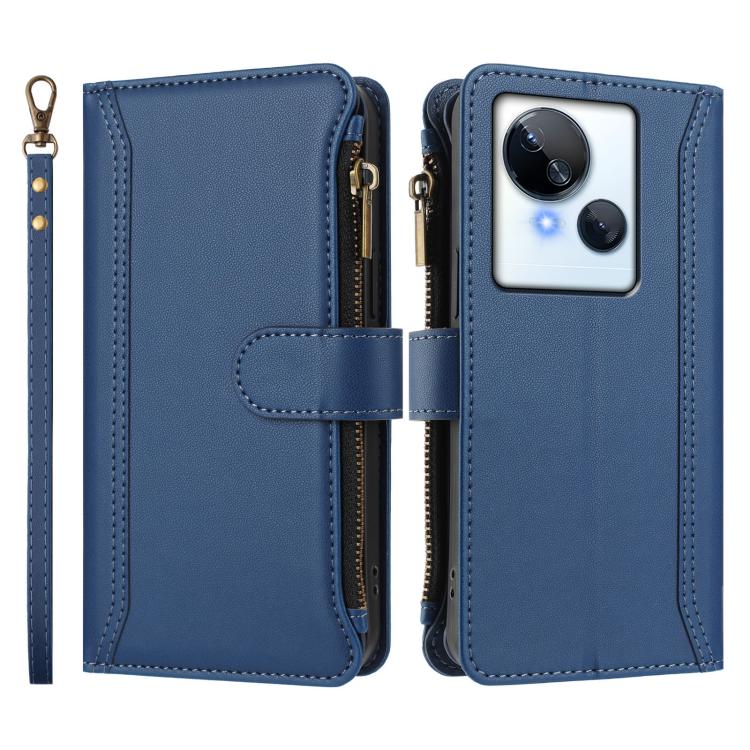 For Tecno Spark 10 5G Magnetic Closure 9 Card Slots Zipper Leather Case with Hand Strap