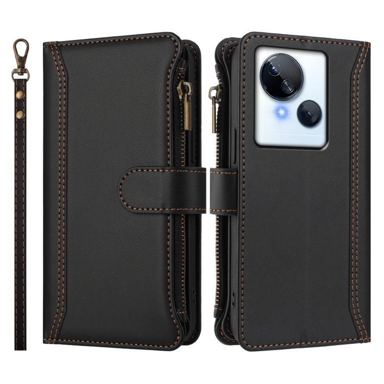 For Tecno Spark 10 5G Magnetic Closure 9 Card Slots Zipper Leather Case with Hand Strap